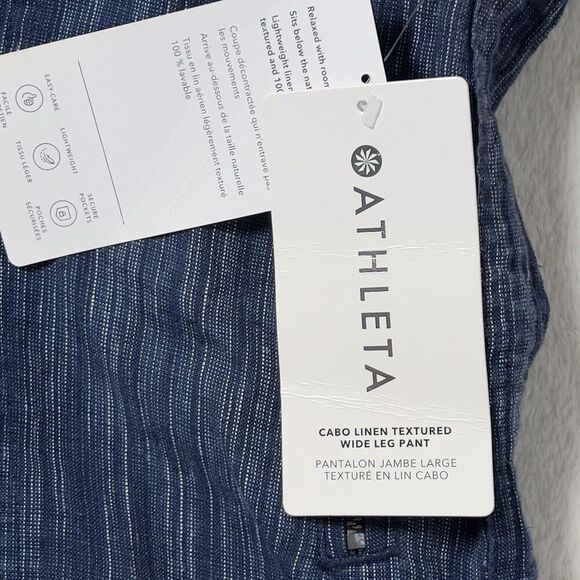 Athleta Cabo Linen Textured Wide Leg Pants Sz 10 Tall Blue Pull On Comfort - Picture 6 of 12